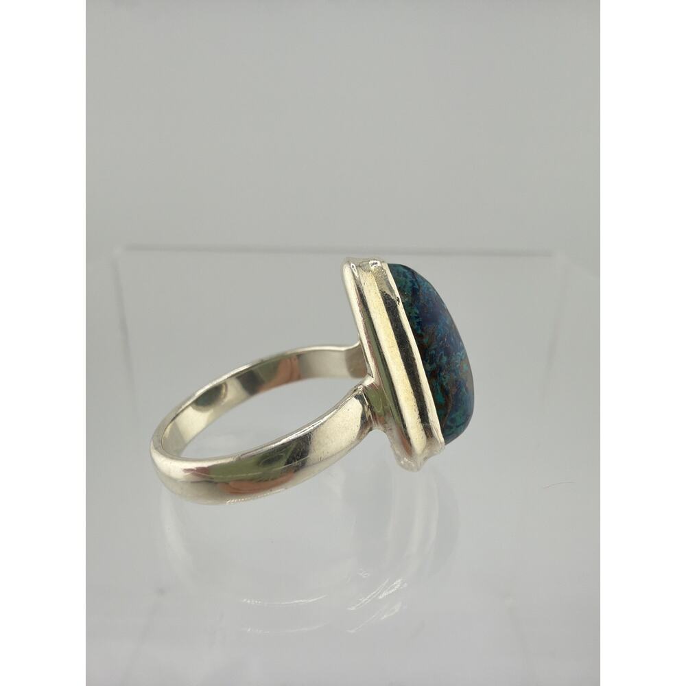 Teardrop Azurite Blue Green 925 Sterling Silver Statement Ring Size 7 - Picture 5 of 7